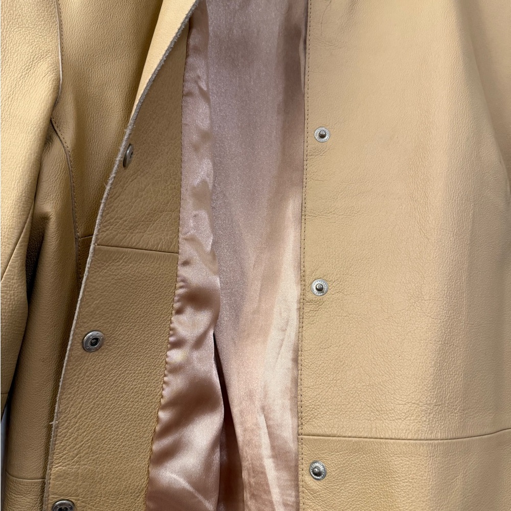 Vintage Clio Tan Lined Real Leather Jacket, Womens Size 10, Snap Button Closure - Picture 6 of 8